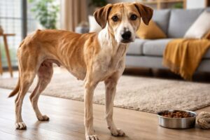 Cachorro de porte médio em ambiente doméstico